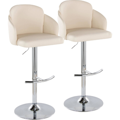 Dahlia Adjustable Swivel Bar Stool in Chrome & Cream Leatherette (Set of 2)